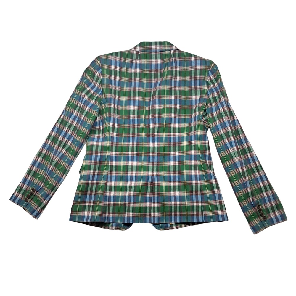 J. Crew Rhodes Blazer Jacket Womens 12 Green Plaid Cotton Linen Preppy Old Money - Picture 2 of 11